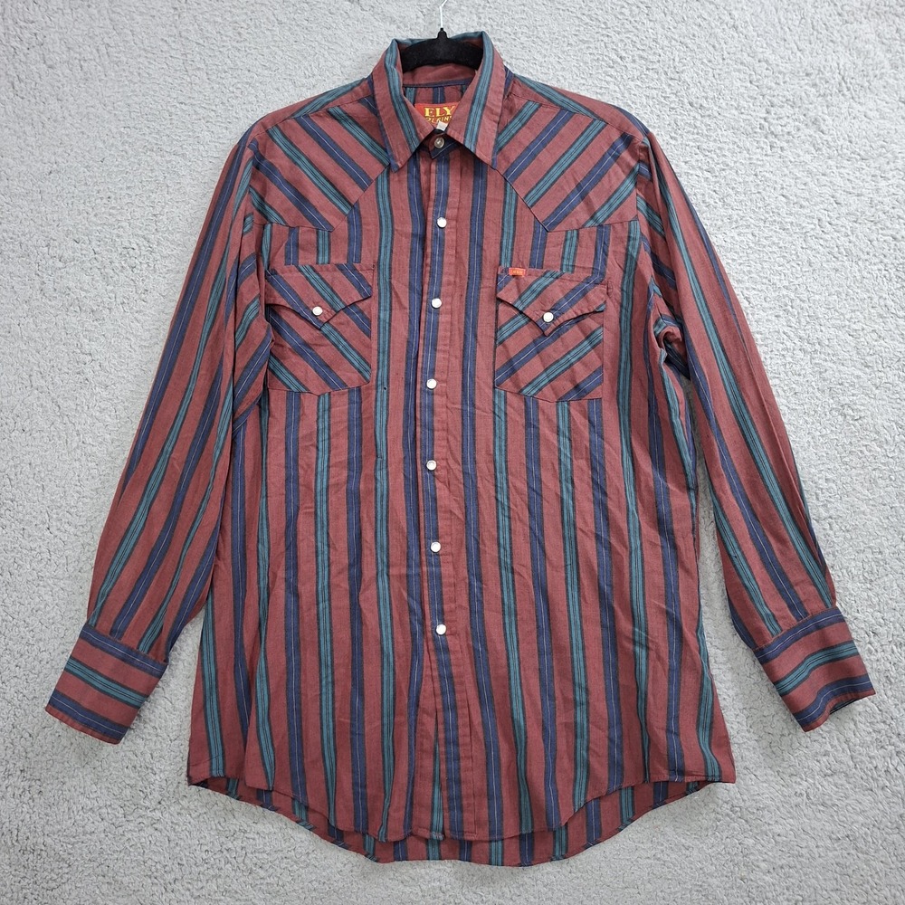 VTG 60s Ely Plains Shirt 15.5 M Distressed Striped Pearl Snap Western USA Work